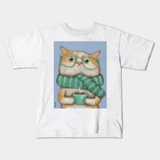 Kitty With A Cup of Coffee Kids T-Shirt